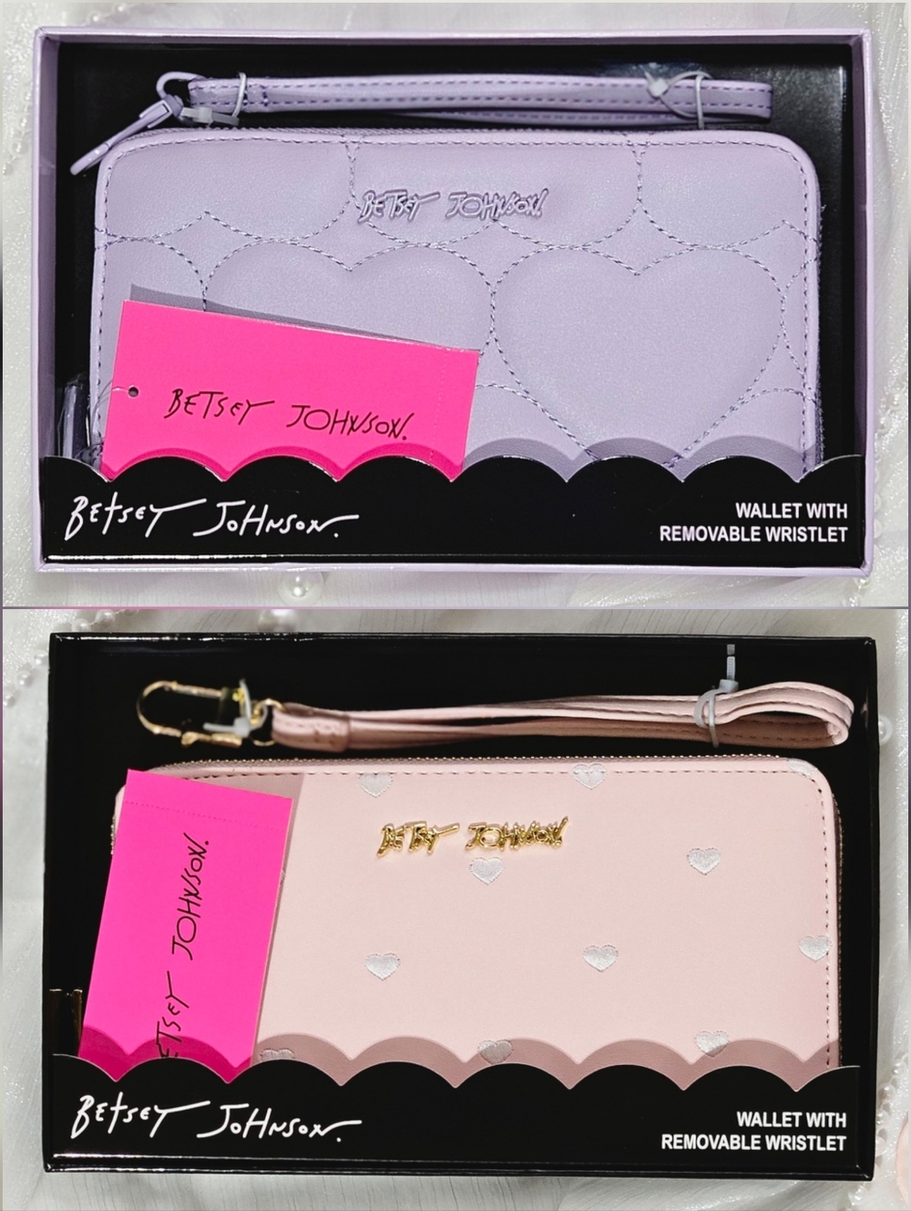BUNDLE - 2 Betsey Johnson Wallets Hearts 1 Purple & 1 Pink Pastel Spring Preppy